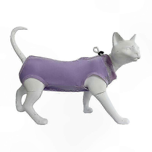 (Purple, M) Soft Post-Surgery Cat Recovery Suit Abdominal Wound Protective Pajama