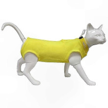 (Yellow, L) Soft Post-Surgery Cat Recovery Suit Abdominal Wound Protective Pajama