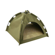 (Green, M) 1PC Foldable Cat Tent Semi-Enclosed Removable 2-Sided Mat Pet Bed Cats Dogs
