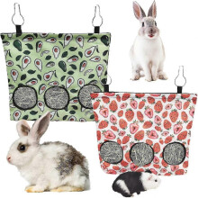 (13.78 x 11 inch) 2PkHangingHayFeederBagRabbitGuineaPigOxfordClothwithMetalHookReduceWasteCuteFruitPattern