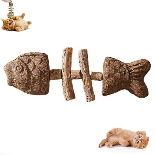 (B, 1pcs) Bâtonnet dentaire créatif pour chat en bois, arête de poisson, herbe à chat D7U2