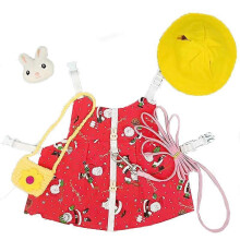 (Red christmas, L) Bunny Rat Small Animal Adjustable Harness Leash and Hat Christmas Dress