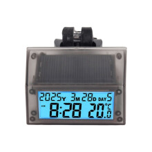 Motorcycle Ebike Solar Power Clock with Date Week Temperature LCD Backlit Display Waterproof Thermometer with Stand C