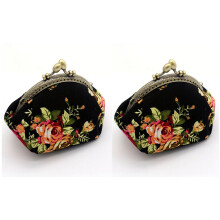 2X Wallet,Lady Vintage Flower Coin Purse Wallet Clutch Bag (Black)
