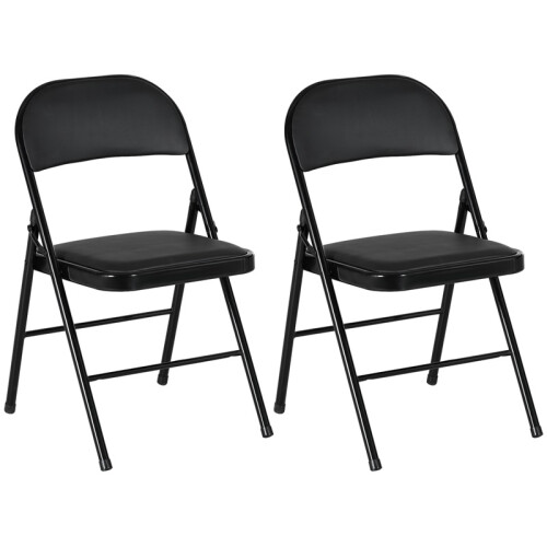 Set of Two Cushioned Folding Chairs - Black