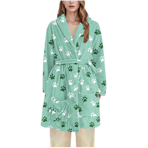 Women's Flannel Hooded Robe Green 3X
