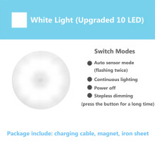 2X PIR Motion Sensor LED Night Light USB Rechargeable Dimmable Night Lamp for Cabinet Light Wireless Closet Light -White