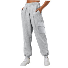 High-Waisted Fleece Corduroy Jogging Pants for Women Gray XL