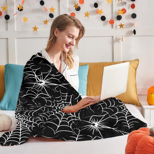 Tupukom Halloween Spider Web Blanket Black Gothic Throw 1