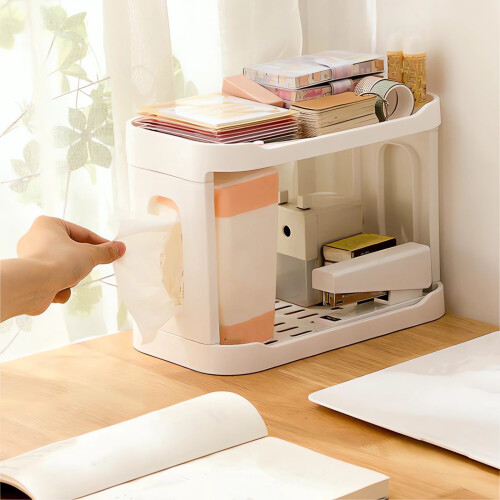 White ABS Desktop Storage Rack with Perforated Tray 1