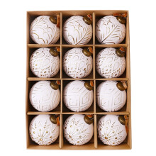 Christmas Ball Ornaments White Gold 80mm 12PCS