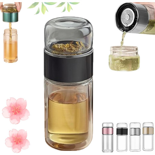 Glass Tea Infuser Bottle Double-Layered 3-in-1