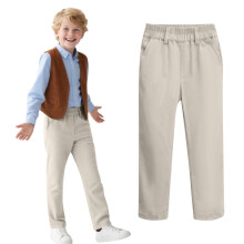 Boys School Uniform Pants Stretch Cotton Chino Navy Khaki