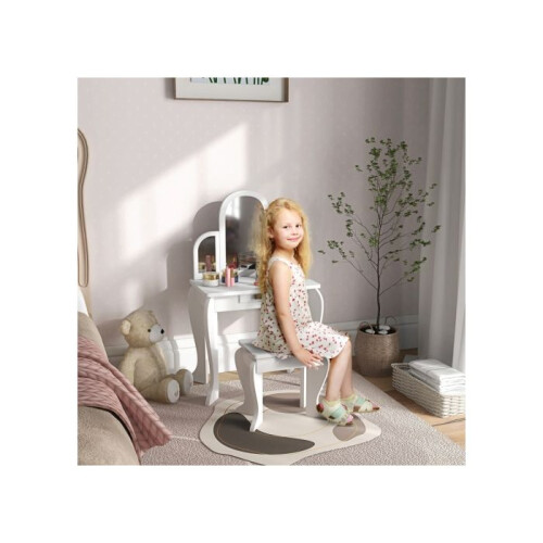 Kids Dressing Table Set, with Mirror and Drawer - White 1