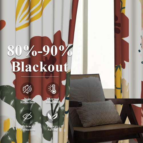 Blackout Curtains for Bedroom Boho Floral Print 2 pcs 2