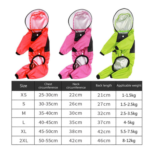 (Red, S) Waterproof Dog Raincoat Reflective Windproof Small Medium Puppy Red XS 2