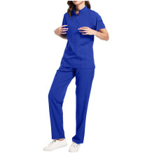 Black Women's Nursing Scrubs Set Zip-Up Top with Pockets