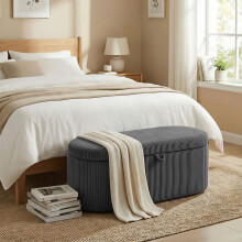 HOMCOM Storage Ottoman, Corduroy Ottoman Storage Box with Padded Seat