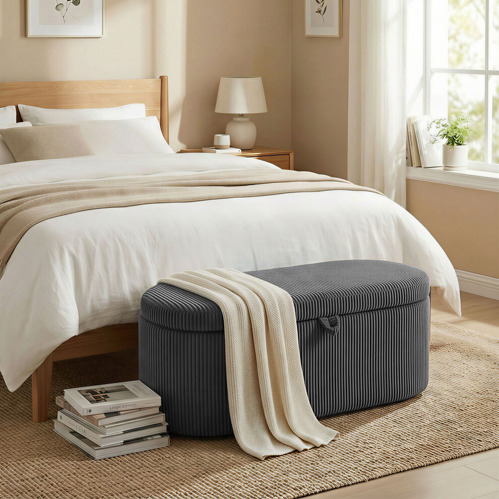 Homcom Storage Ottoman, Corduroy Ottoman Storage Box With Padded Seat