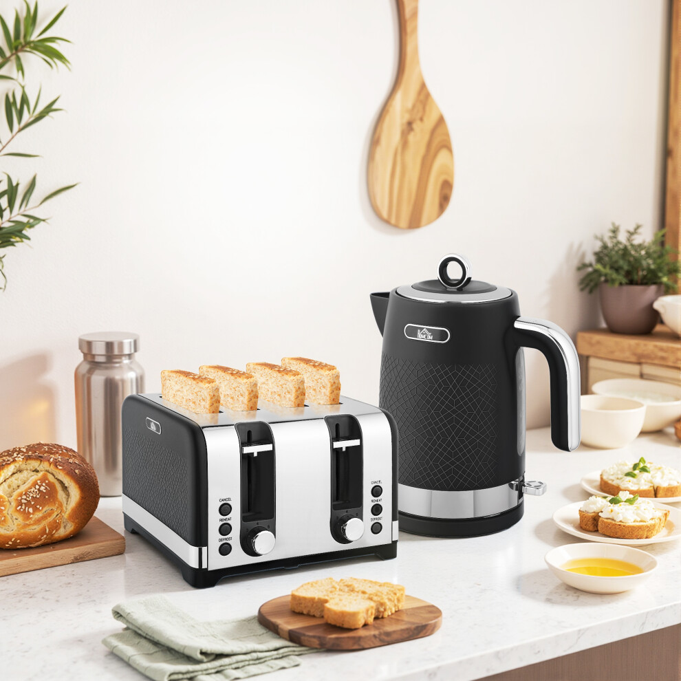 Homcom Kettle And Toaster Set With 3000W Rapid Boil, 4 Slice Toaster, Black