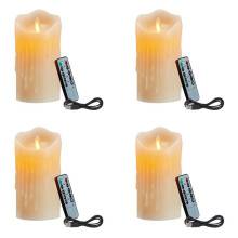 4X LED Candles, Flickering Flameless Candles,Rechargeable Candle, Real Wax Candles with Remote Control,10cm