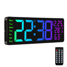 16in Digital Wall Clock with Remote Control, Large LED Display Alarm Clock with RGB Colours, 12/24 Hour, Temperature, Countdown & Brightness Control