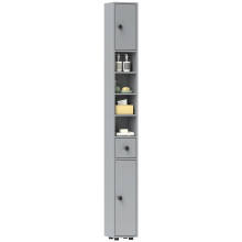 180cm Slim Bathroom Cabinet, with Drawer, Shelves and Cupboards - Grey