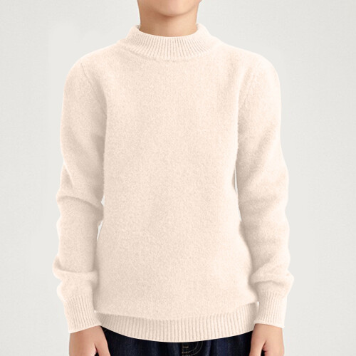 Unisex Knit Sweater Beige Solid Color Thick Long Sleeve 1