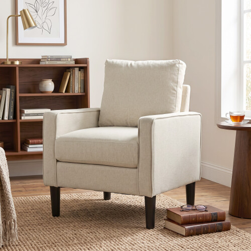 Homcom HOMCOM Removable Pillow Linen Accent Chair, Cream 1