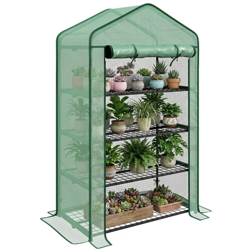 Four-Tier Mini Greenhouse, with Reinforced Plastic Cover