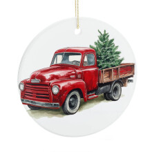 Vintage Red Truck Christmas Ornament Ceramic 1 Piece