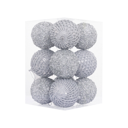 Glitter Shatterproof Christmas Ball Ornaments Silver 12PCS