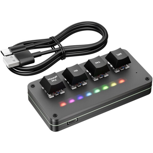 4-Key Customize Wired Voice Input Keyboard Macro Knob Copy Paste Shortcut Key Keyboard Vibecoding Keyboard Black