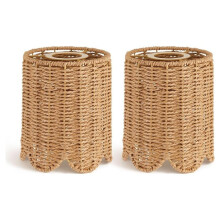 2 Pièces Abat-Jour en Rotin, avec Anneau D'Adaptateur E14 Abat-Jour de Lampe à Tambour Abat-Jour E26 E27 Couverture de Lumière Lustre
