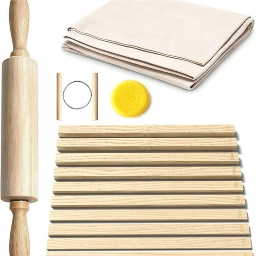 13 Pcs Pottery Tools Set, 5 Sizes Clay Thickness Guide Sticks & Wooden Rolling Pin for Clay Modeling
