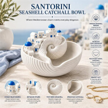 Bol de Rangement Santorin, Bol en Forme de Coquillage pour Clés, Bijoux, Pièces de Monnaie, Plat à Bibelots de L'Île Grecque pour Table D'Entrée,