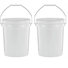 5-Gallon Round Multipurpose Bucket White Plastic Set of 2 Comfortable-Grip Handle, Stackable Design, Easy to Clean