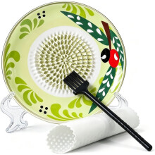 Assiette à Râper L'Ail en Céramique Artisanale 4 Pièces, Plat de Broyage en Porcelaine Fait Main de 4,72" avec Brosse et Éplucheur Texturé