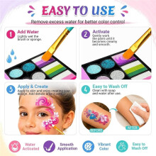 42-Kleur Gezichtsschminkset met Splitcake, Glitter en UV-Gezichtsschmink Water-Geactiveerde Formule voor Halloween, Verjaardagsfeesten