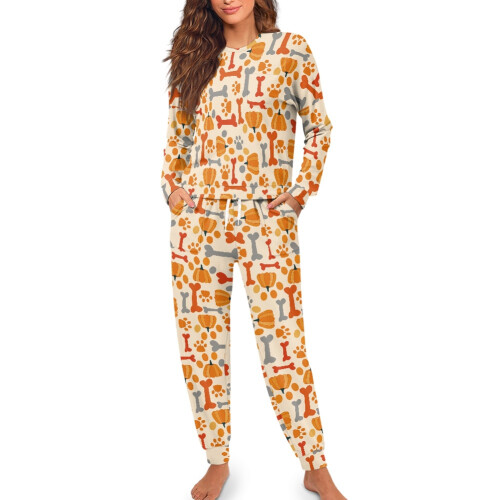 Women's Pumpkin Bone Print Sleepwear Set Soft 2-Piece 2