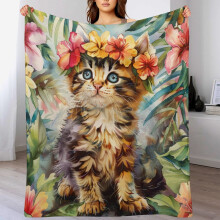 Watercolor Baby Cat Throw Blanket 60x80 Flannel