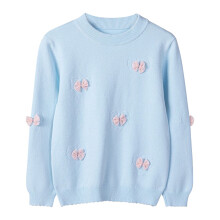Toddler Sweater Girls Plain Crew Neck Blue 5-6T