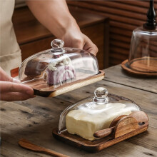Butterdose Aus Holz mit Glasdeckel - Elegante Aufbewahrungsbox für Käse und Käse auf der Küchenarbeitsplatte
