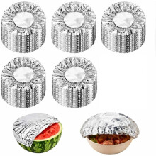 50 Pack Foil Food Covers Elastic Foil Bowl Covers for Bowls Plates Containers
