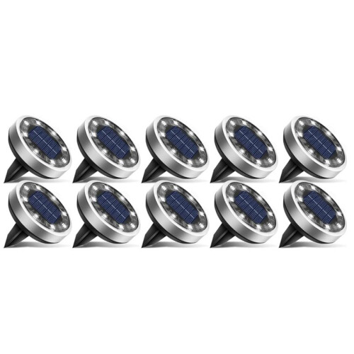 Solar Ground Lights - 10 Pack Flat Solar Disc Lights for Outdoor Pathway Garden Lighting 1
