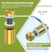 19x25mm Gold Sign Standoff Screws, Stainless Steel Wall Mount Hardware for Acrylic Glass Picture Panels, 24 Pcs
