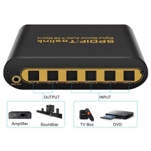 Spdif Toslink Digital Optical Audio True Matrix 4x2 Switcher Splitter 4 in 2 Out Converter for Dolby EU PLUG