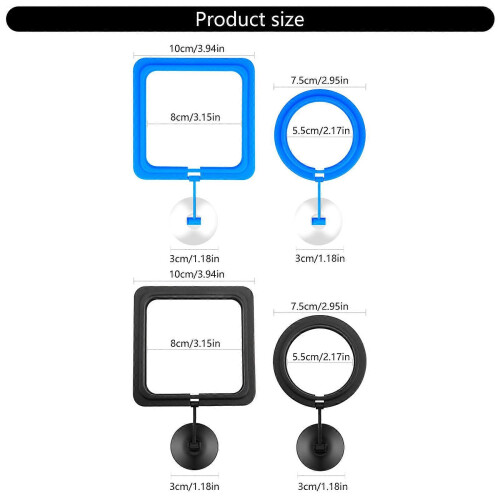 (Black) Floating Fish Feeder Ring with Suction Cup for Aquarium Easy Install Black Square Round 2