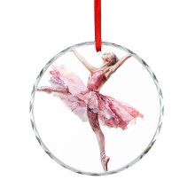 Crystal Glass Christmas Ornament Watercolor Ballerina Round
