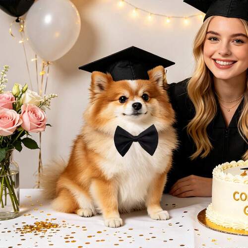 (D, One Size) Graduation Cap Bow Tie Necktie Tassels Set 1